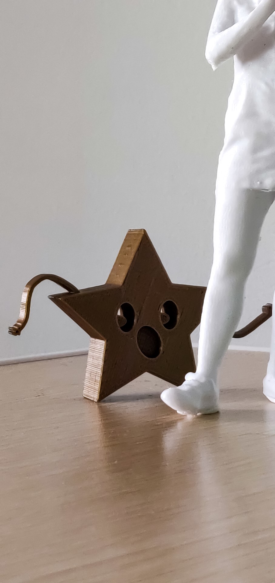 My first 3D model I both designed and printed, just a combination of shapes to make the face, and I hand drew out the arms. I think of Adventure Time when I see it